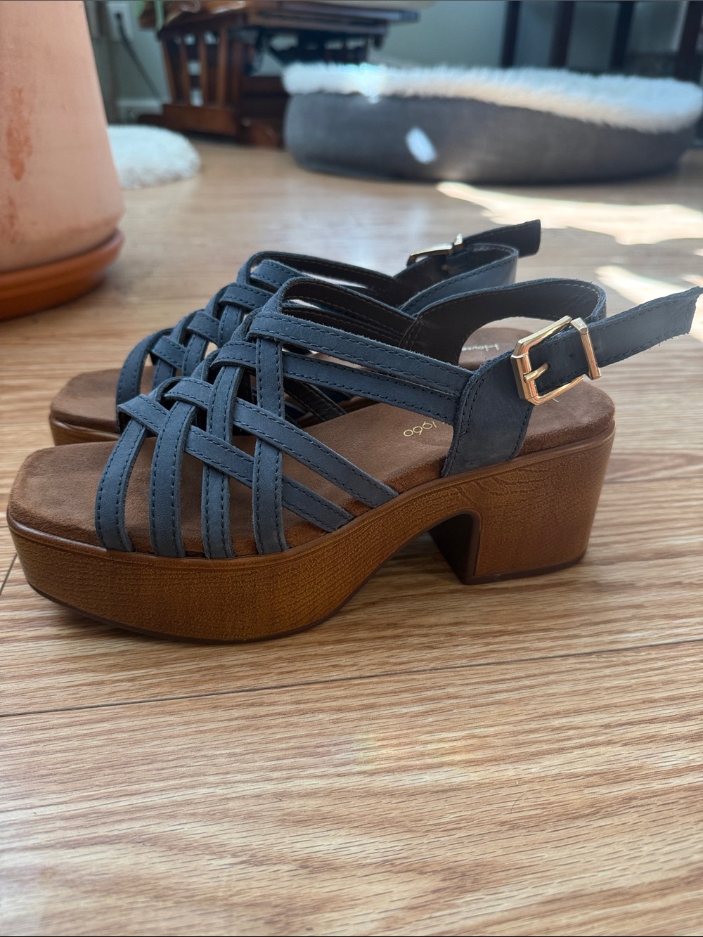 House of Harlow 1960- size 9 Women’s Strappy Blue Platform Sandals with Buckle